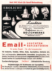 Emaille-Leuchten von EBOLICHT, historisches Werbematerial, ca. 1950