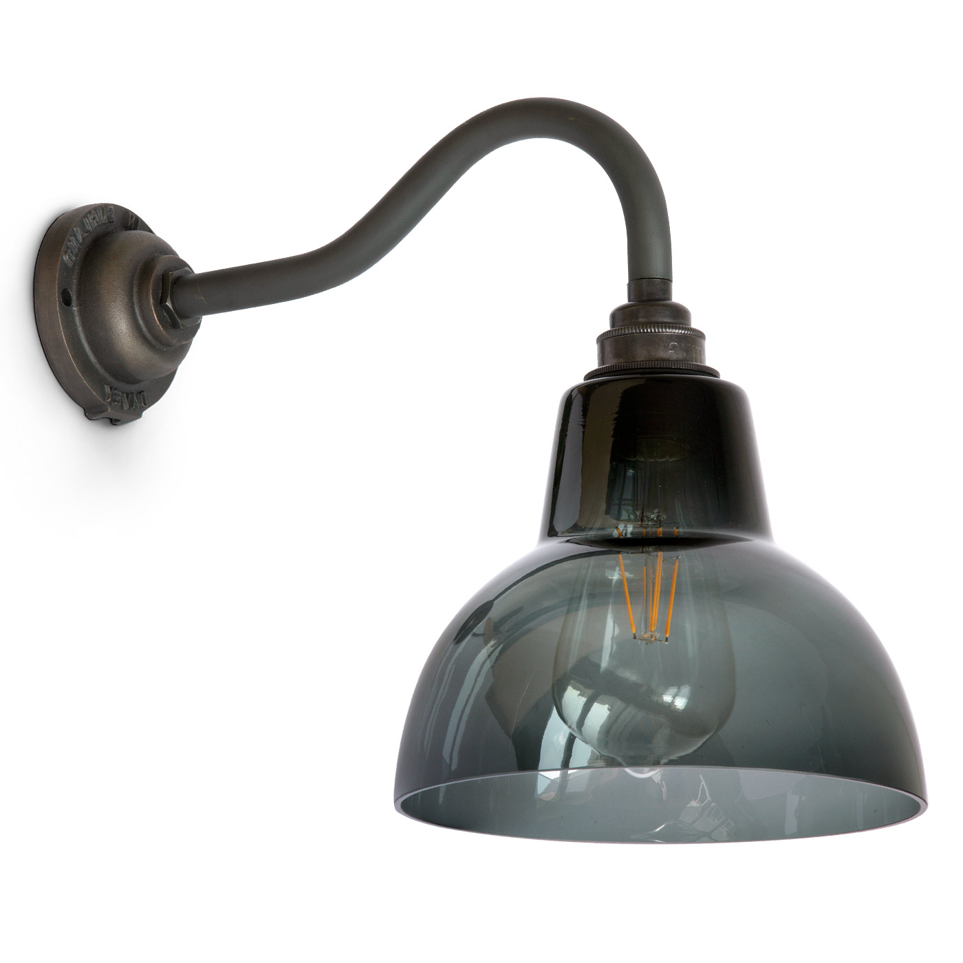 Gussarm-Wandleuchte mit Rauchglas-Schirm YORK