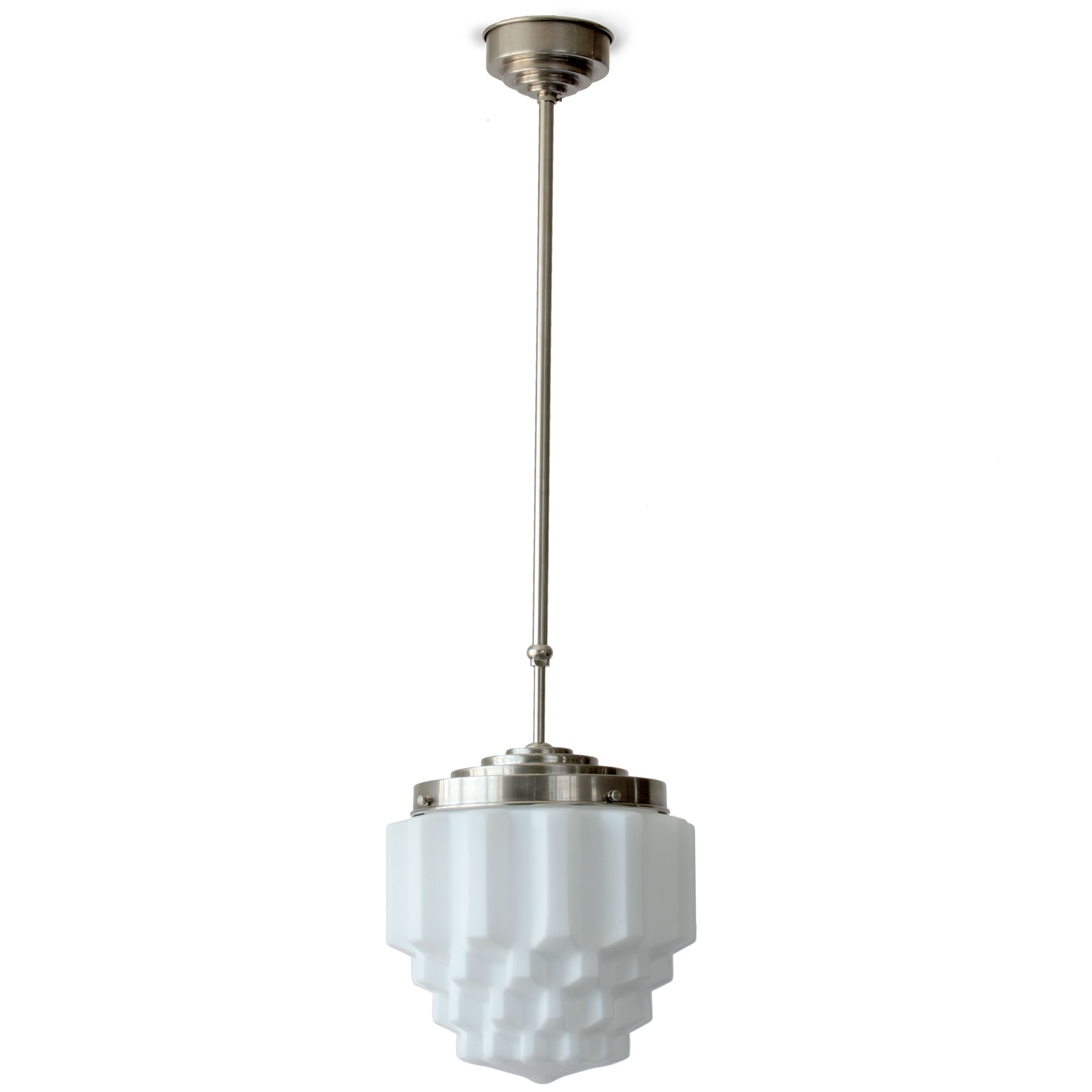 Stab-Pendelleuchte mit mattem Art déco-Opalglasschirm „Kristall“