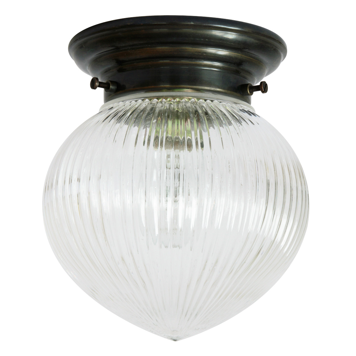 Deckenlampe mit gerilltem Holophan-Glas „Haselnuss“ Ø 14 cm