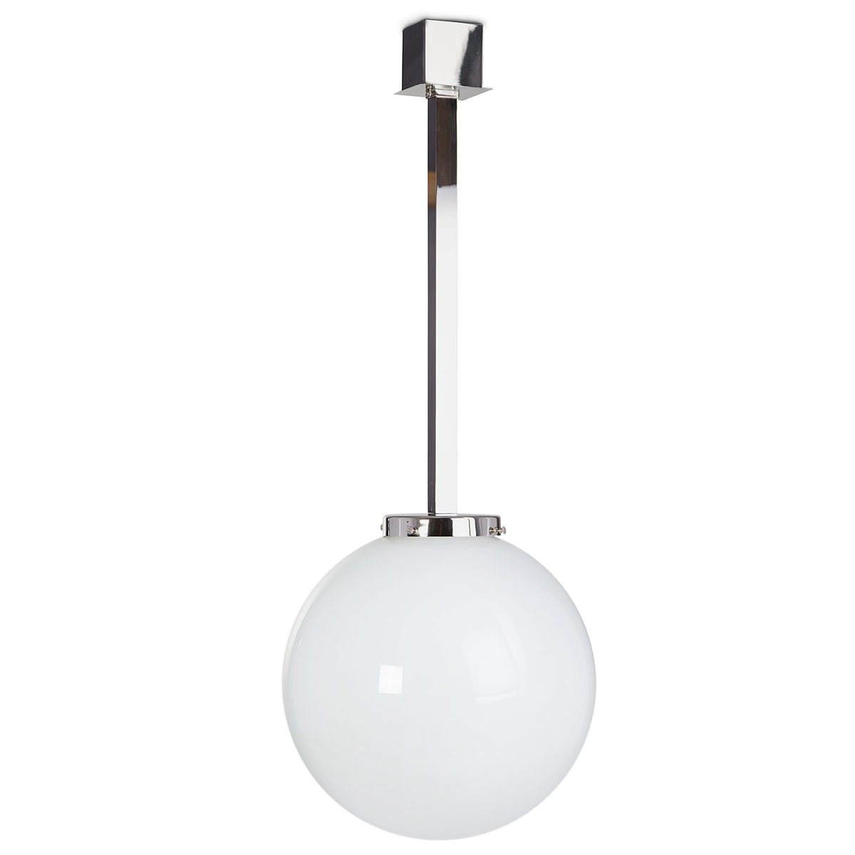 Deckenleuchte mit Opalglas-Kugel an Vierkant-Aufhängung, Ø 20 bis 40 cm