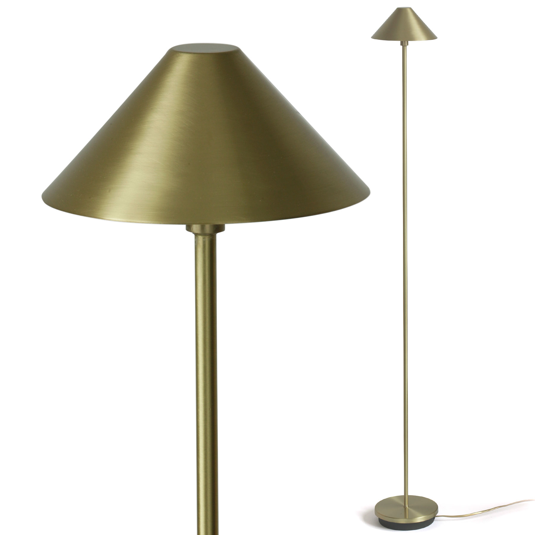 Schlanke Schirm-Stehlampe aus Messing