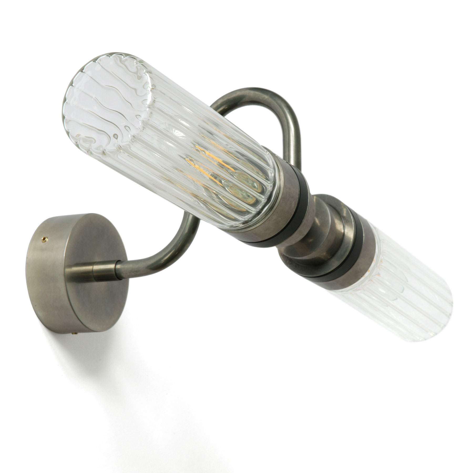 Double-flame bathroom mirror sconce, clear or prismatic glass, IP65