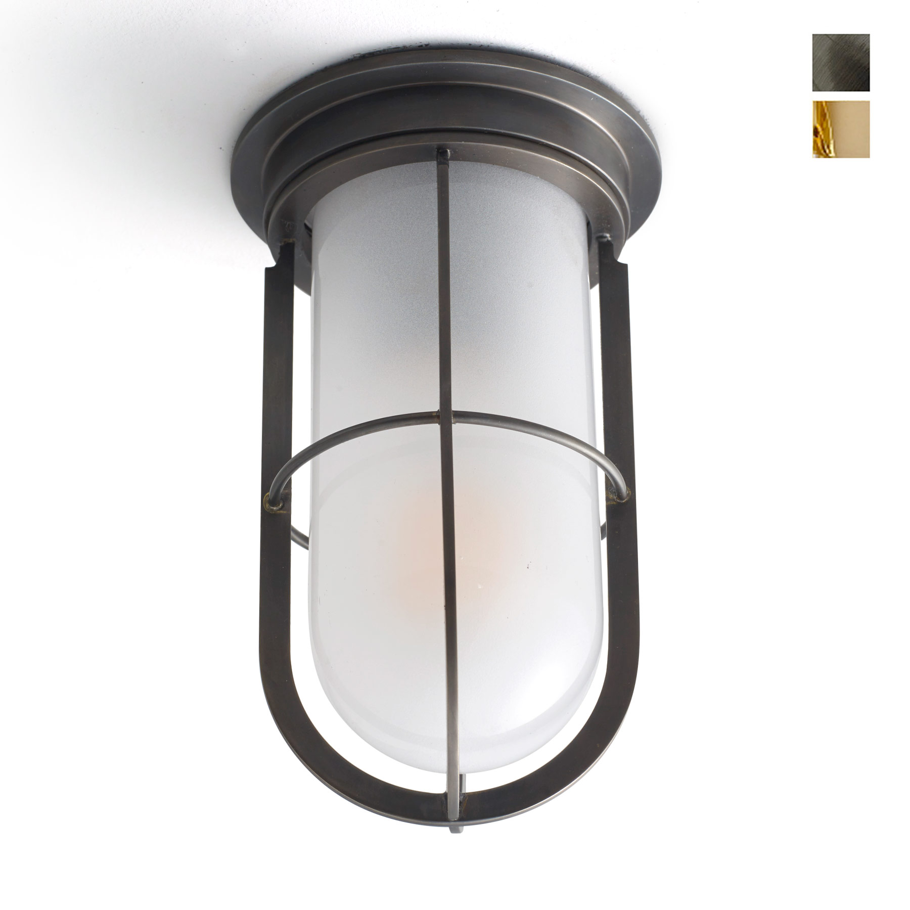 Nautical Ceiling Light 7203 With Protective Grille and Matt Glass Cylinder