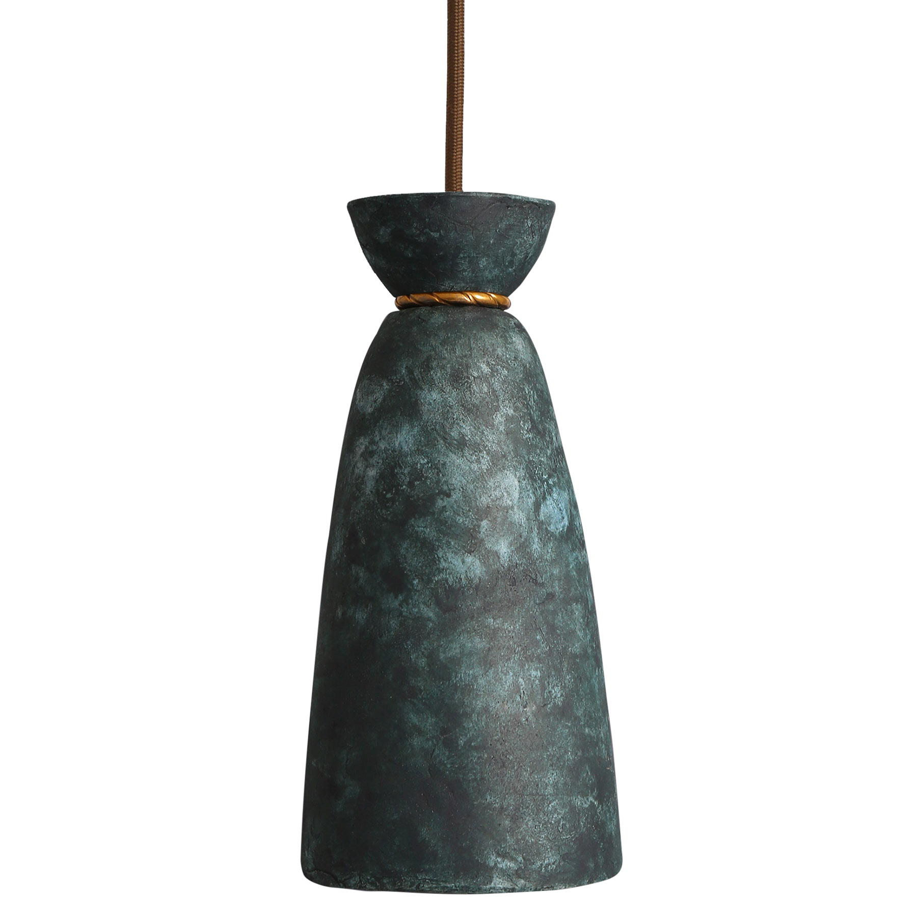 Deep-Drawn Ceramic Pendant Lamp with Blue-Green Shade