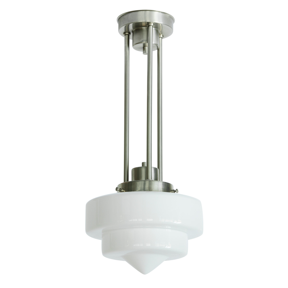 Triple rod pendant lamp with stepped, pointed opal glass