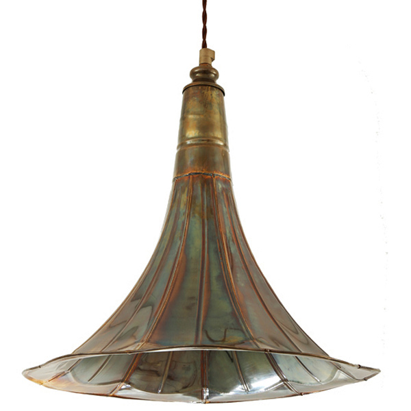 Exceptional hanging lamp with Gramophone shade