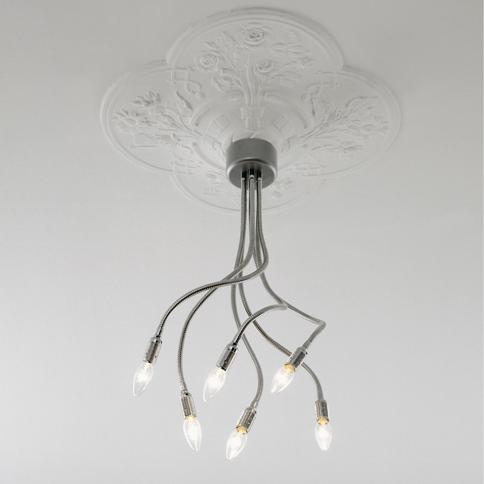 Designer Ceiling Chandelier SECHSARM with 6 Flexible Arms