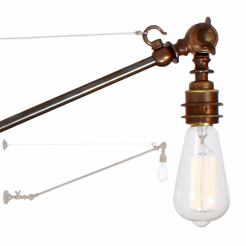 Rustic sweeping crane lamp with Edison bulb