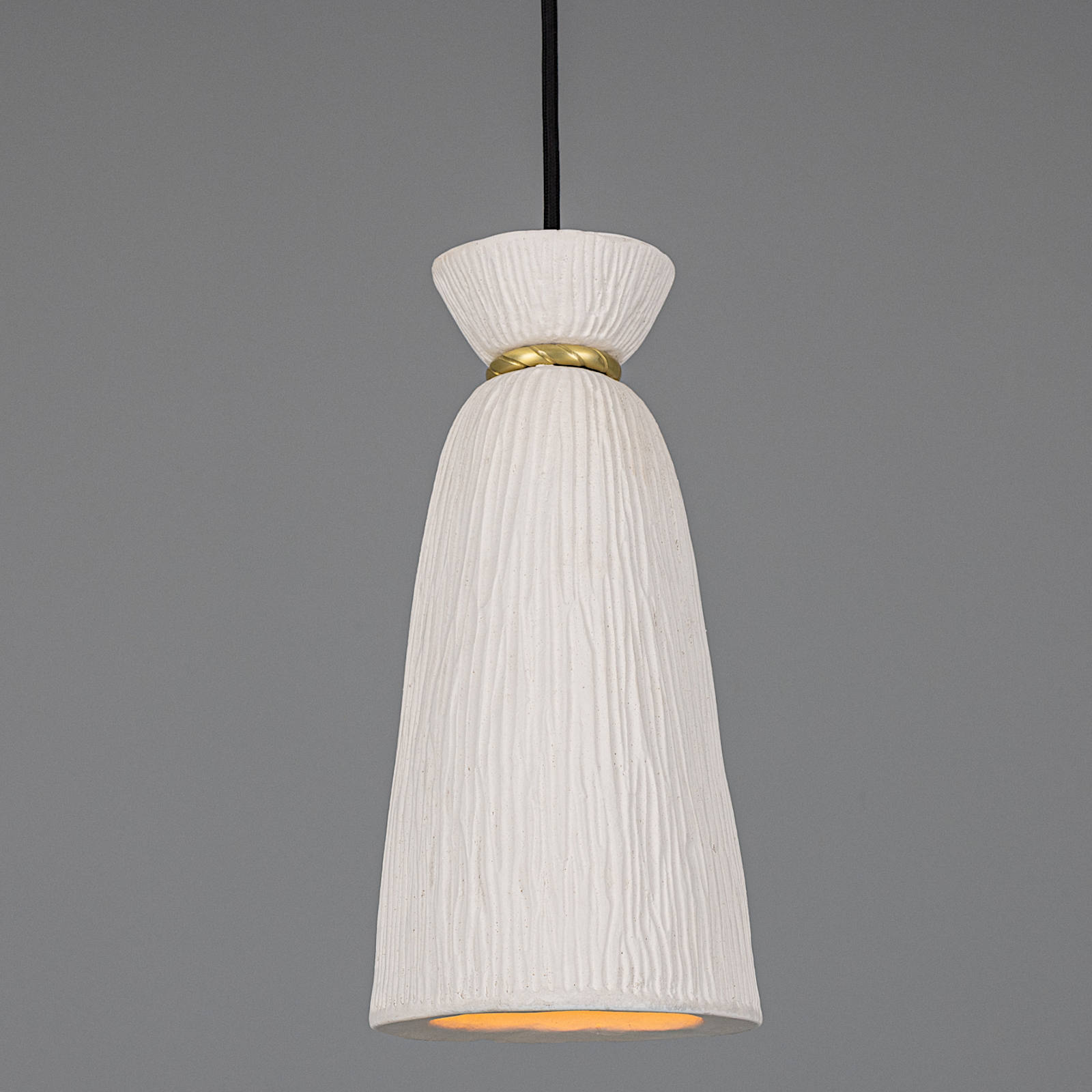 Deep-Drawn Ceramic Pendant Lamp with White Shade