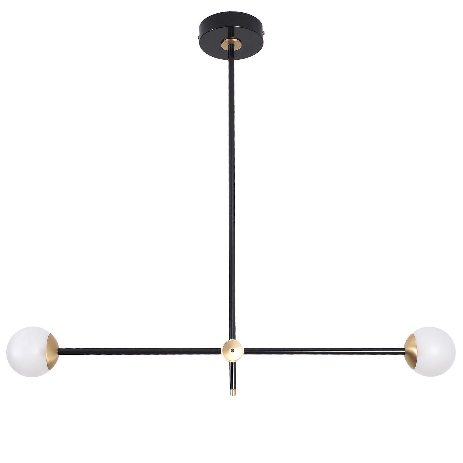 Eleganter Design-Hängeleuchter mit zwei Glaskugeln an Querstange