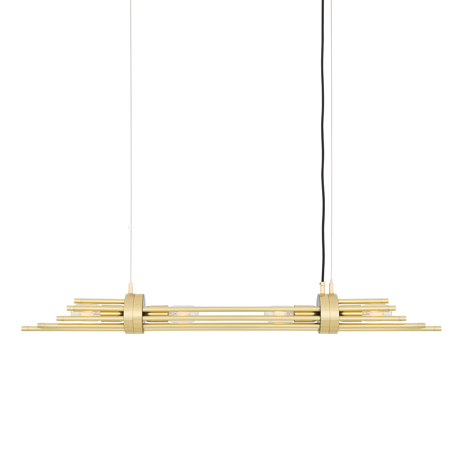 Lange Hängeleuchte aus dekorativen Messingstäben, 150 cm