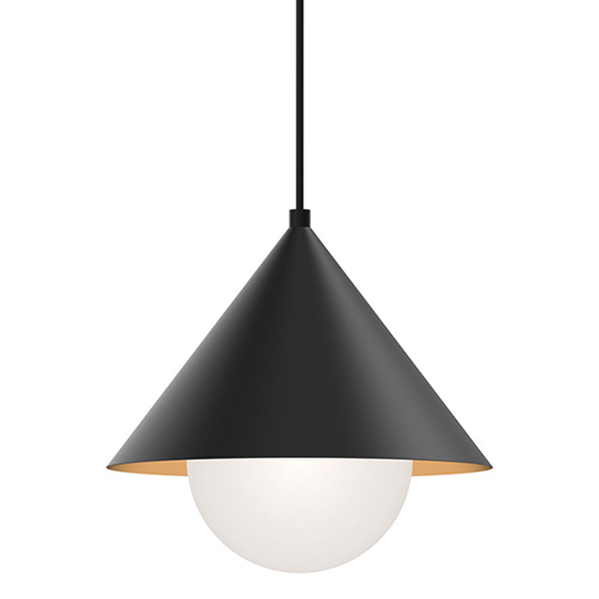 Simple, Black Pendant Light with Cone Shad and Glass Globe