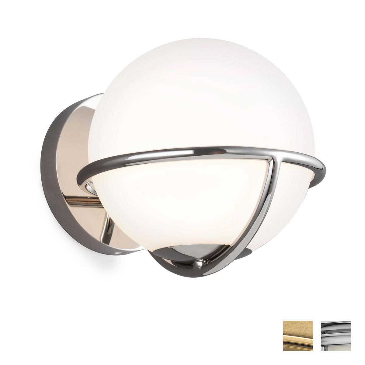 Retro-futuristische Kugel-Wandleuchte mit Opalglas