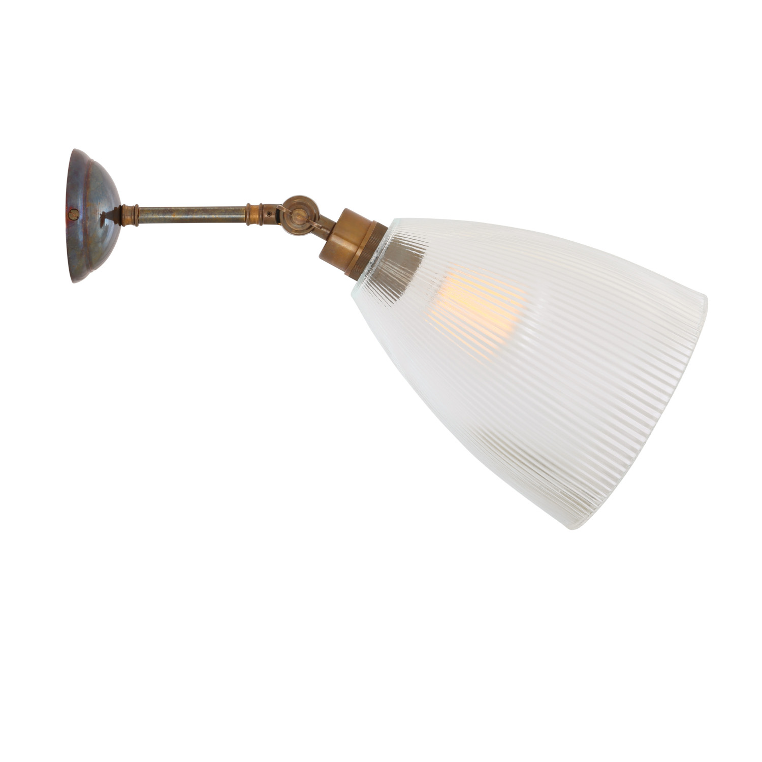 Wall light with joint and large prismatic glass: Alt-Messing patiniert