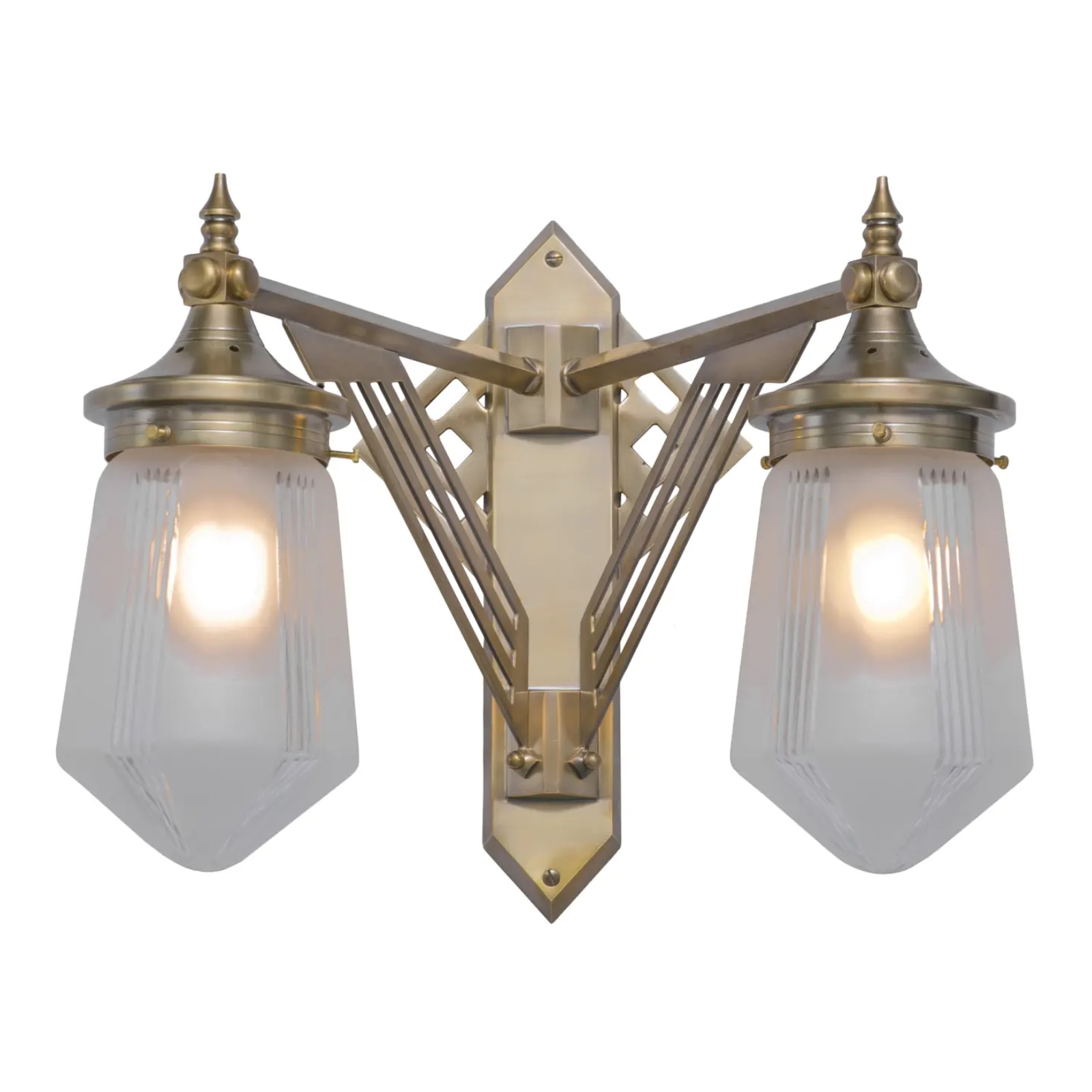 Zweiarmige Jugendstil/Art Déco Messing-Wandleuchte