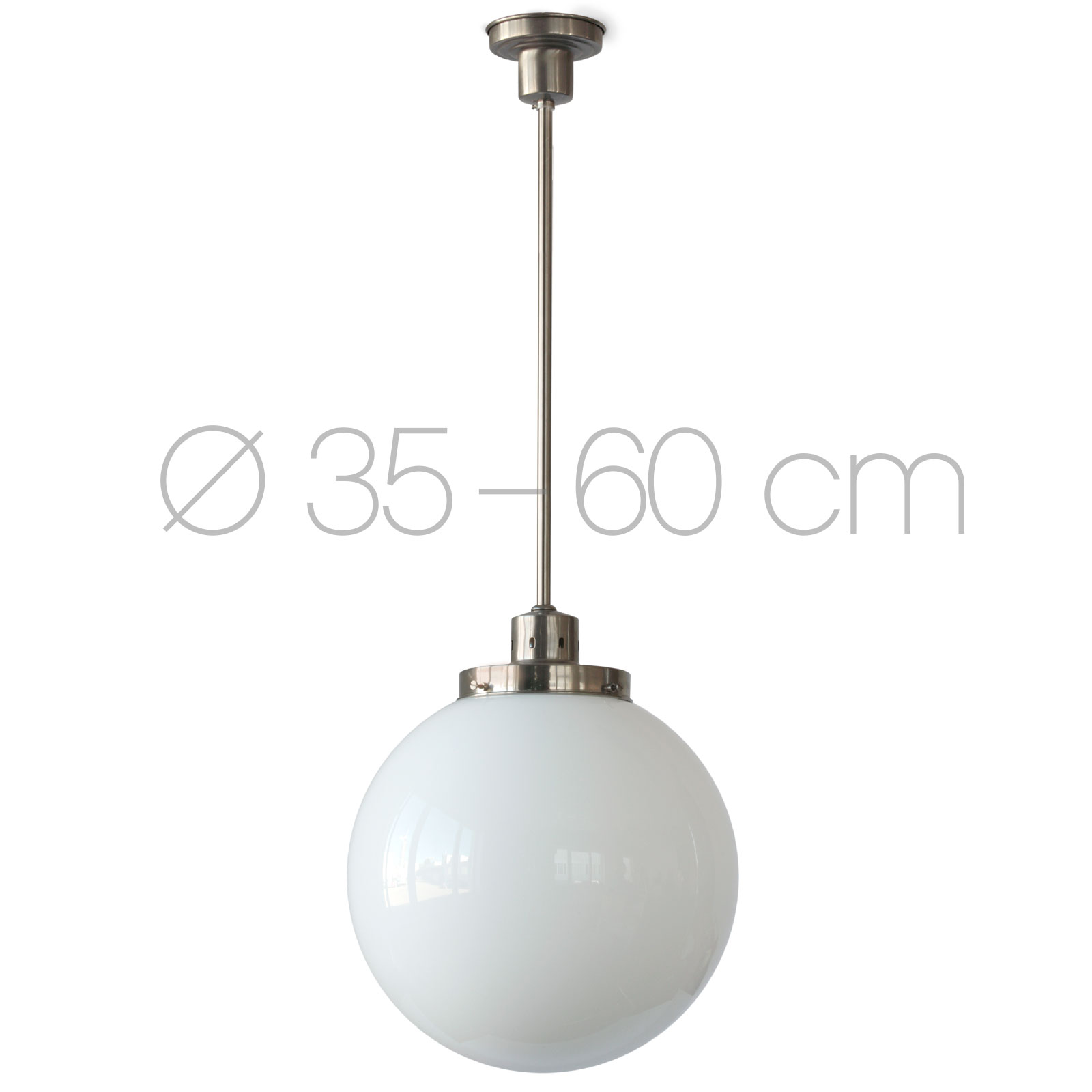 Large rod pendant lamp with white glass ball Ø 35-60 cm