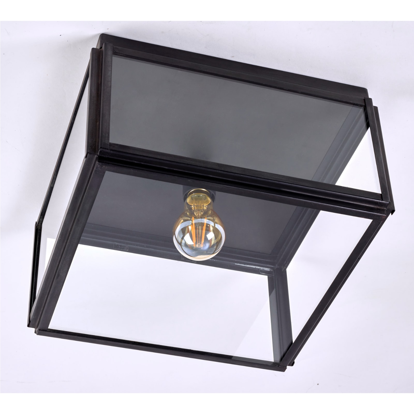 Flat Box Ceiling Light Made of Brass and Glass, 30 cm