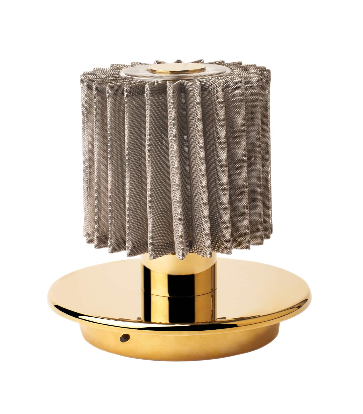 Portable Bedside Table Lamp IN THE SUN: Modell mit goldenem Reflektor und silberner Abschirmung