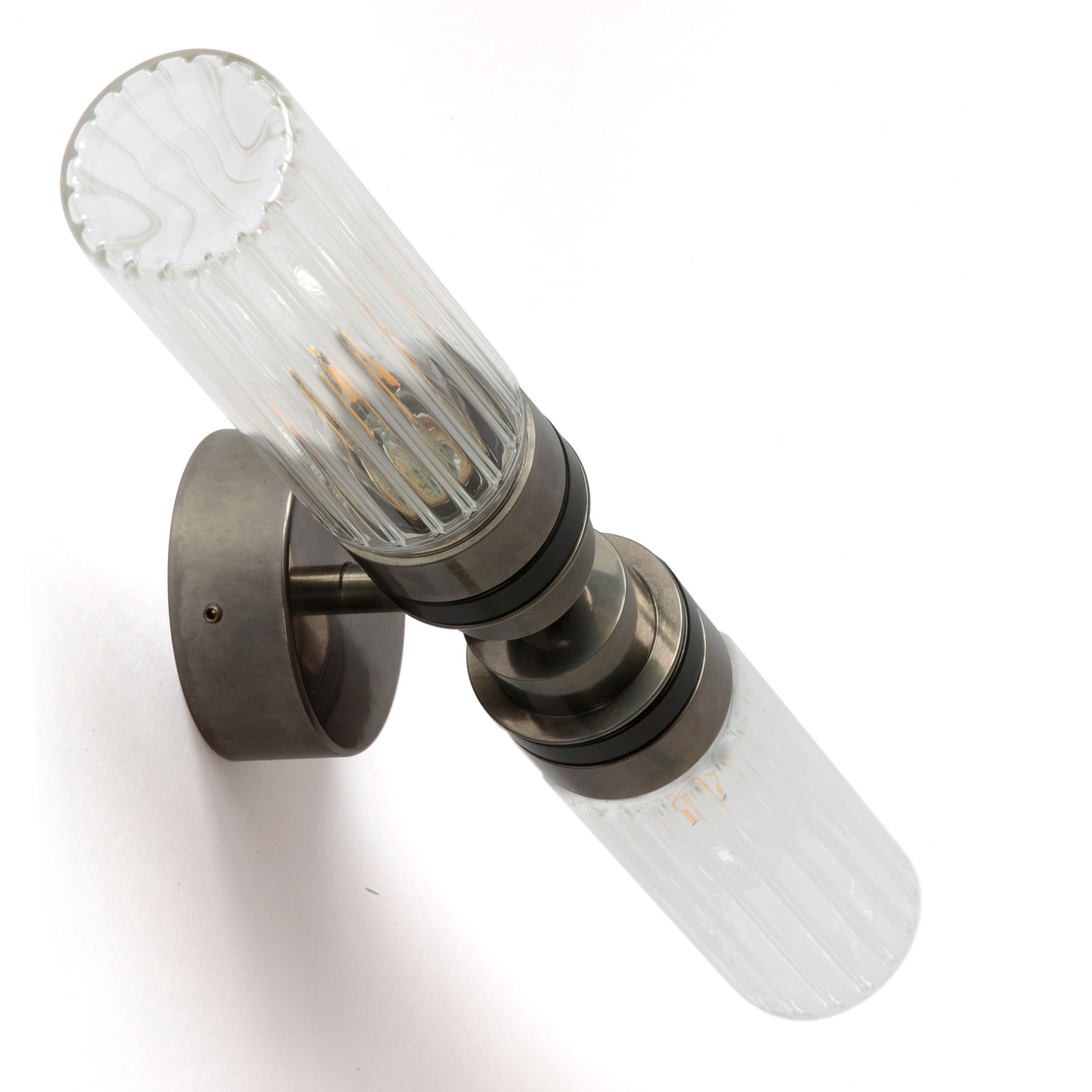 Spiegel-Wandlampe mit zwei Glaskolben (klar oder prismatisch), IP65