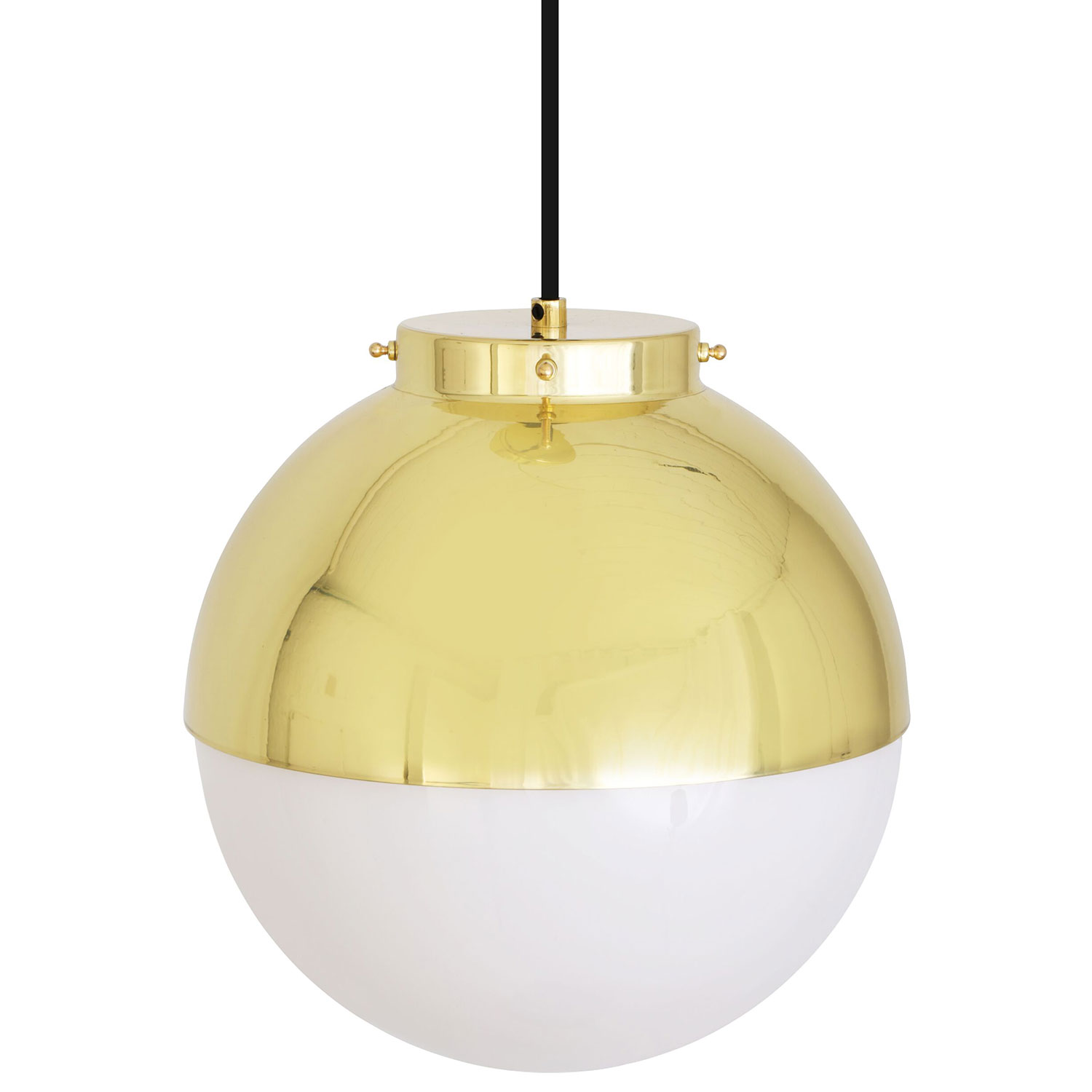 Moderne Glaskugel-Pendelleuchte mit Messing-Kuppel