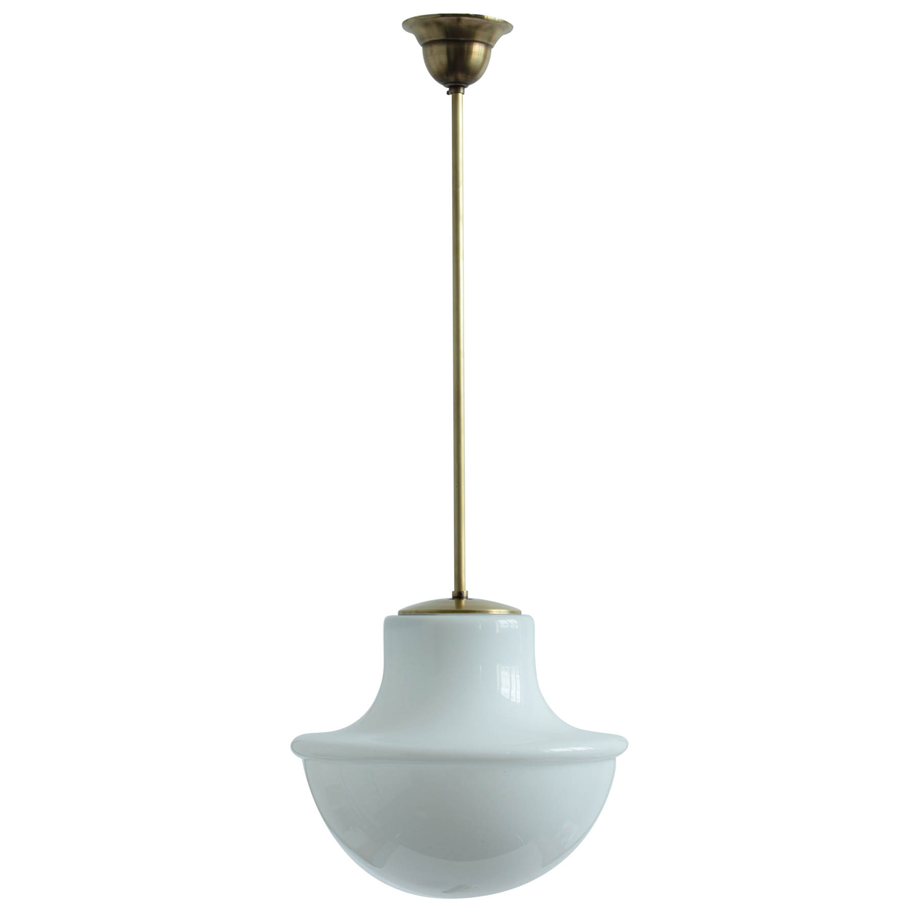 Art Nouveau Pendant Lamp with Unusual Opal Glass Shade: Abgebildet in antik handpatiniert (Altmessing)