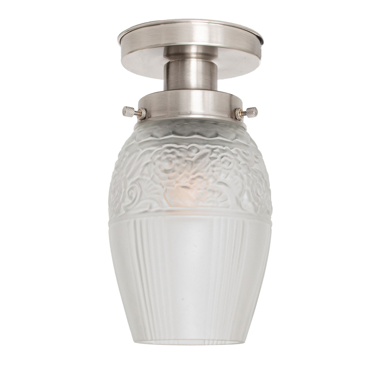Kleine Deckenleuchte IP44 mit verspieltem Jugendstil-Glasschirm: hier: Nickel matt