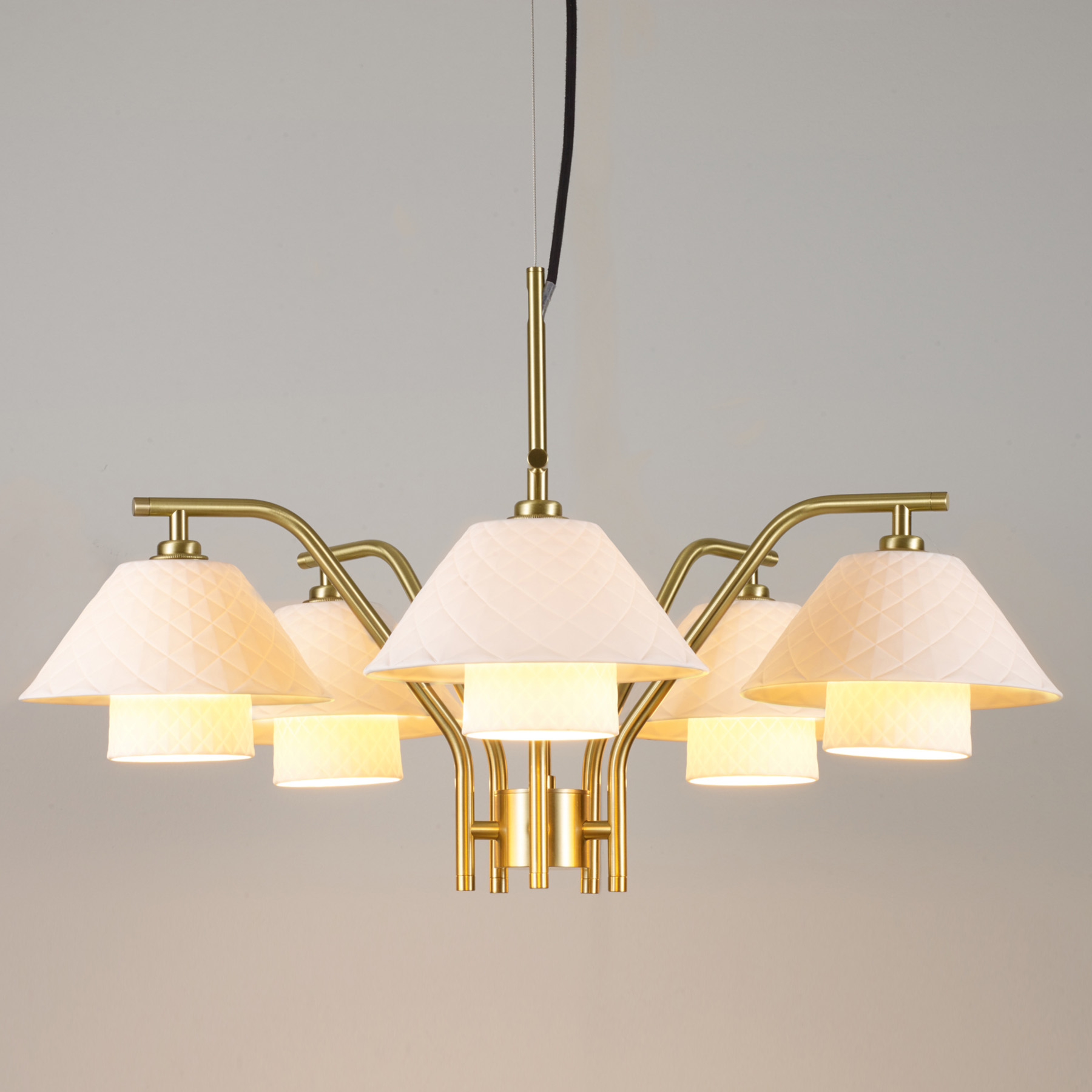 Pendant Chandelier with five Porcelain Shades OXFORD DOUBLE