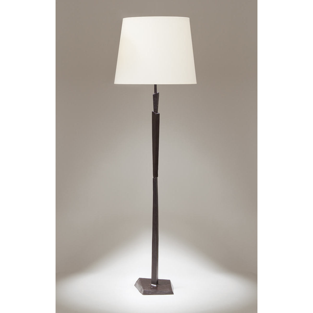 Bronze cast floor light CUBIST with fabric shade