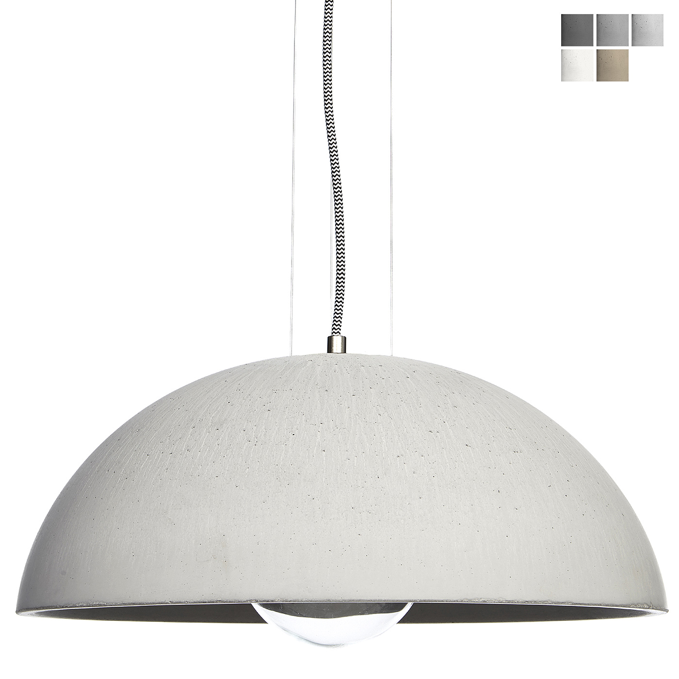 Große Beton-Hängelampe mit gewölbtem 41 cm-Schirm