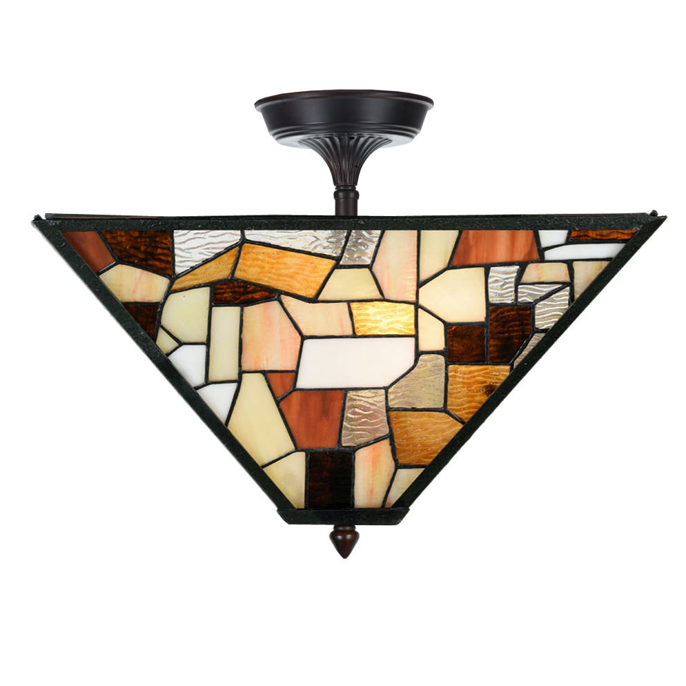 Suspended ceiling light with Tiffany glass shade
