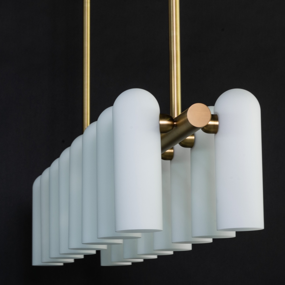 Linear Chandelier ODYSSEY with 16 Opal Glass Shades