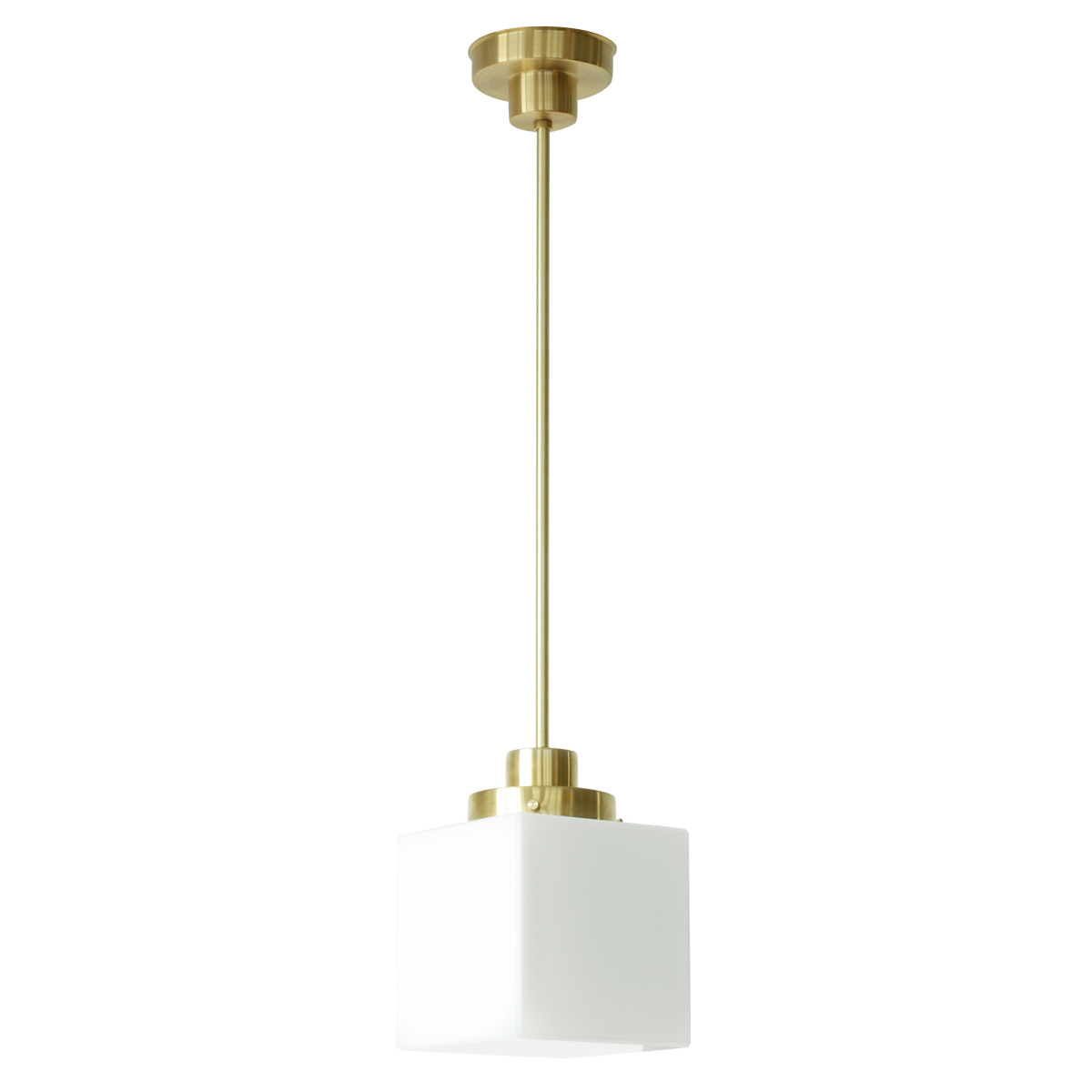 Rod pendant light with opal cube glass