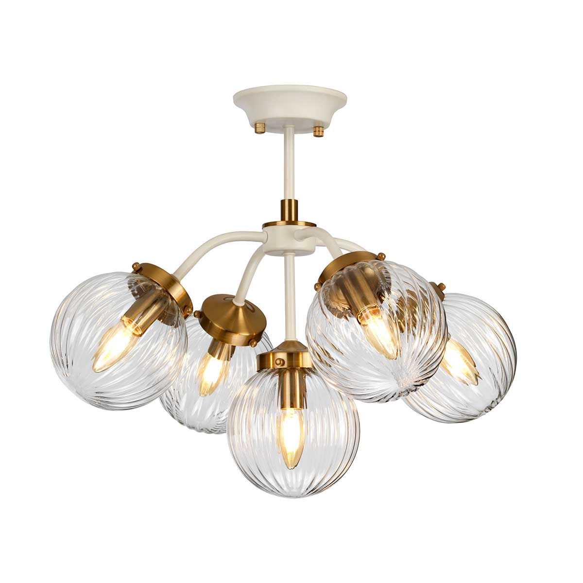 White Ceiling Chandelier with Five Glass Balls