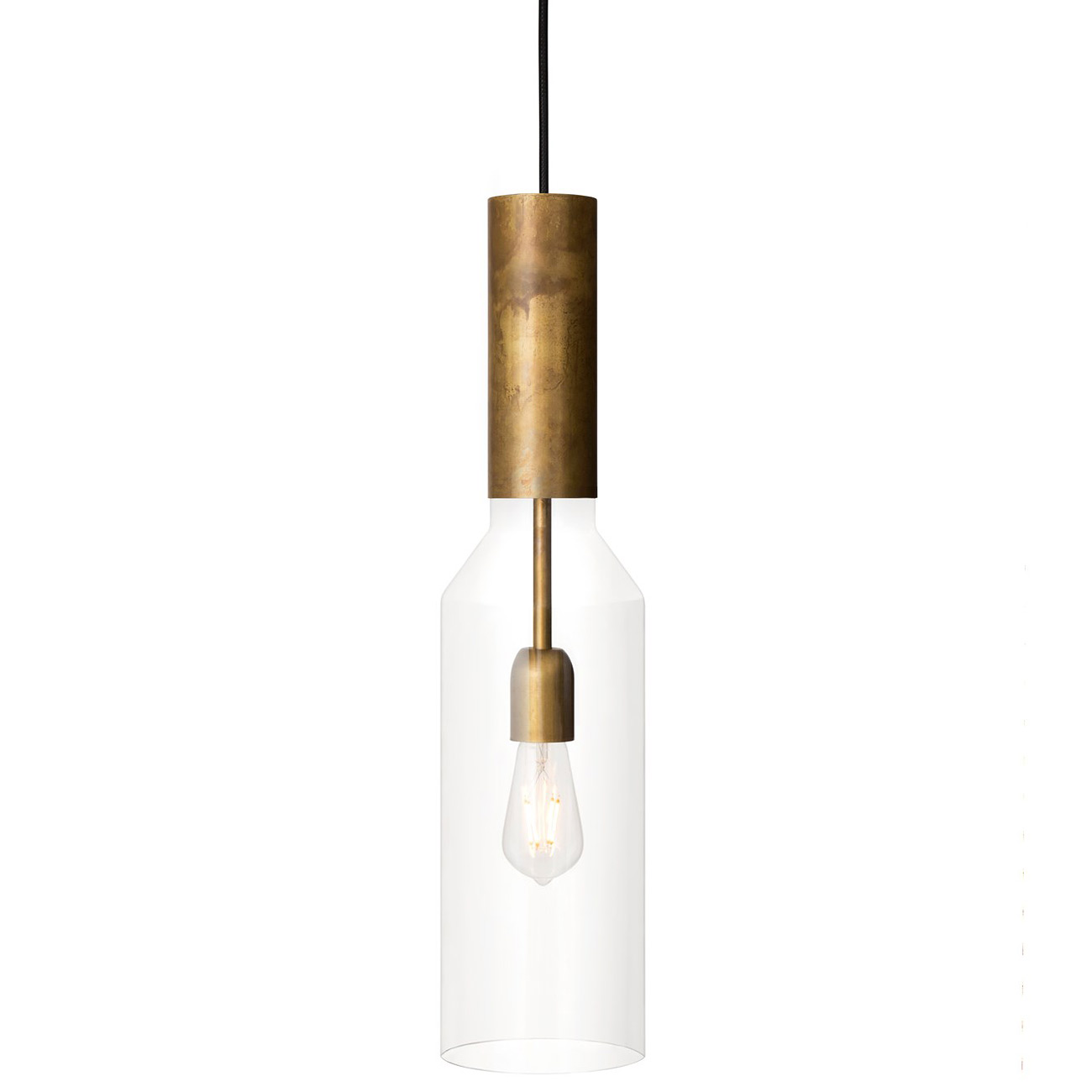 Design-Pendelleuchte aus Messing mit schmalem Glaskolben PHENO