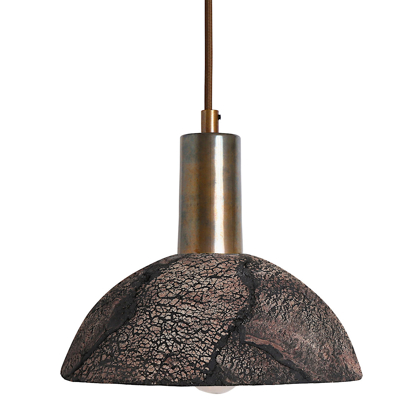 Small Dome Pendant Lamp with Shade Made of Black "Lava" Clay