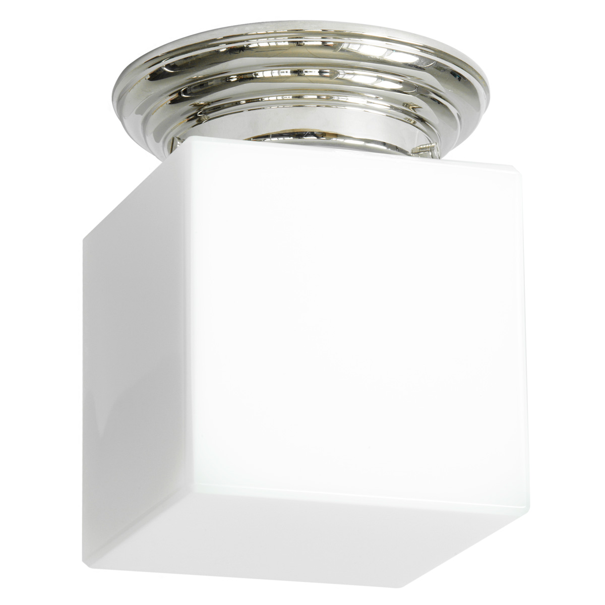 Kleine Messing-Deckenleuchte mit opalenem Würfel-Glas 12/15/20 cm