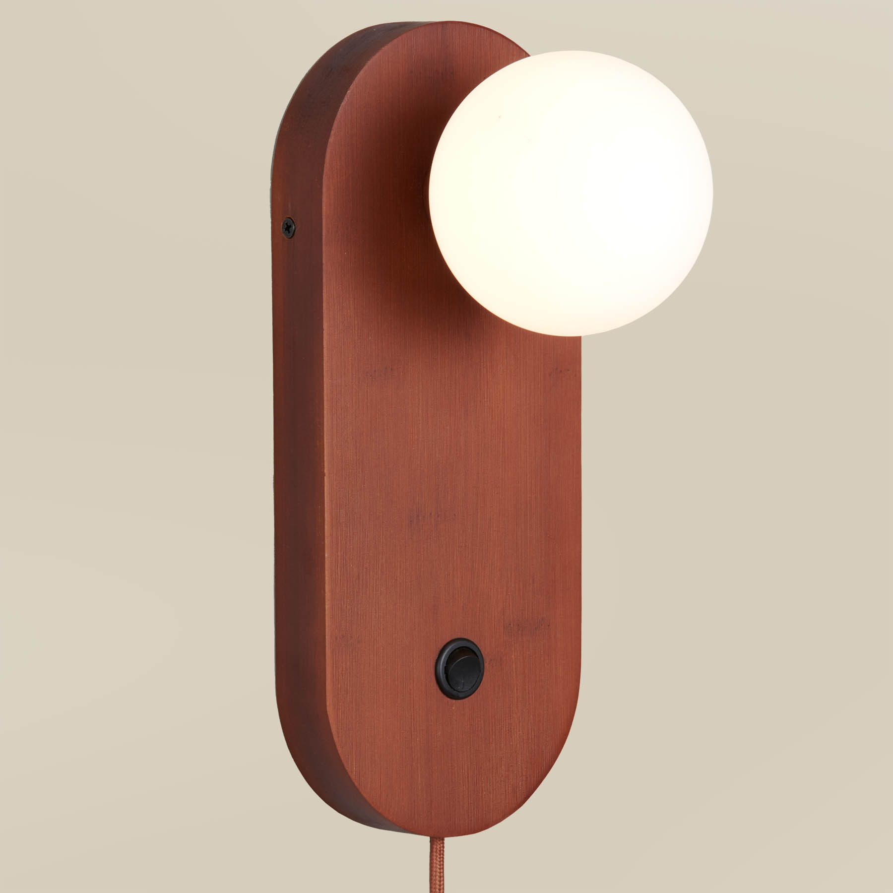 Simple Decorative Wall Light Made of Bamboo with a Small Frosted Glass Globe