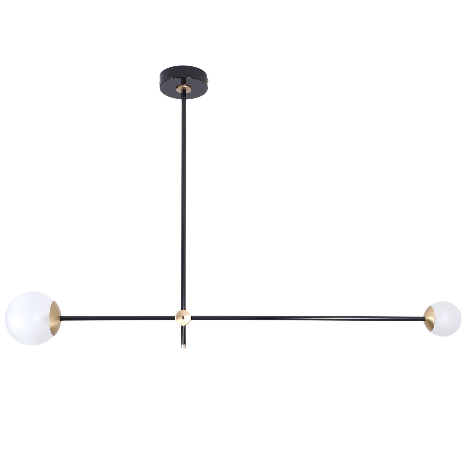 Asymmetrisch balancierter Design-Leuchter mit zwei Glaskugeln