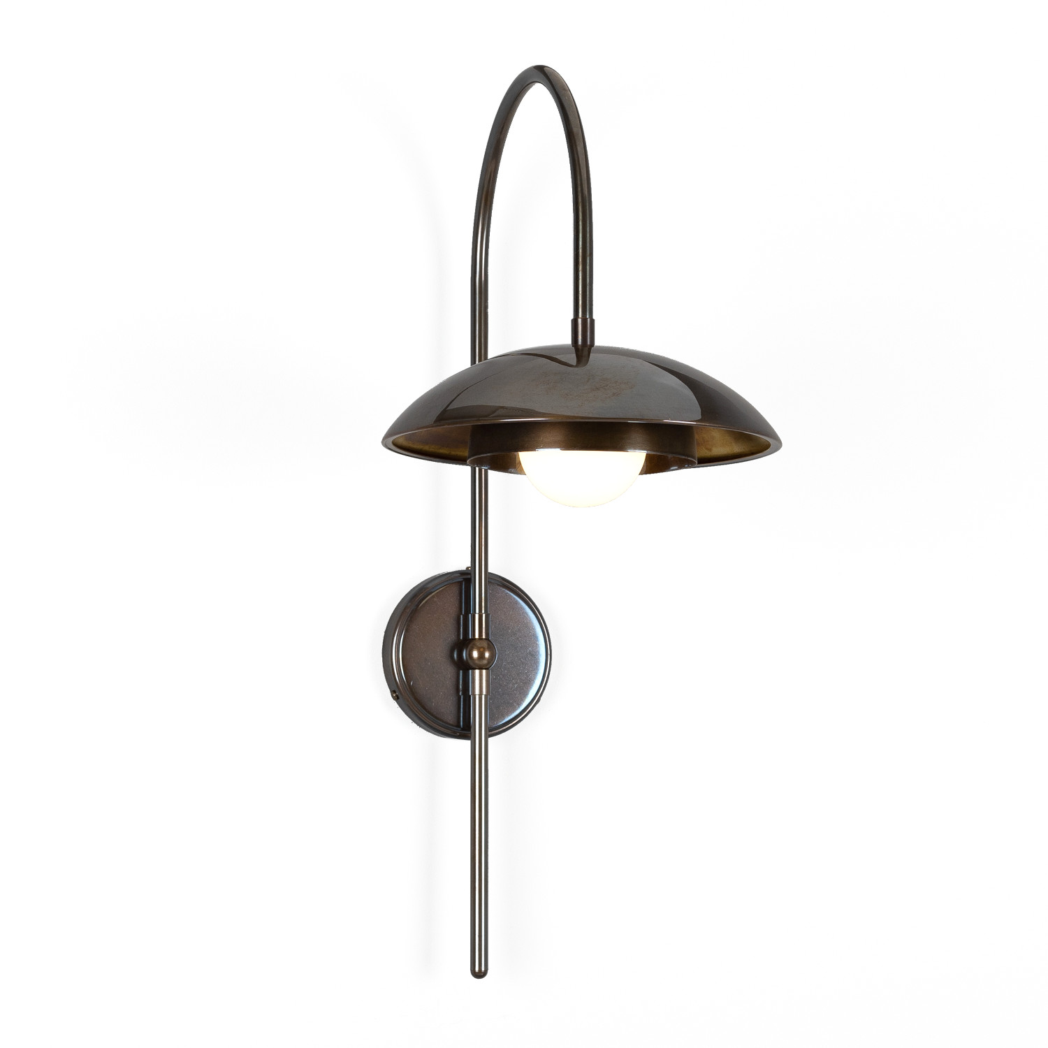 Arched Wall Lamp with Brass Shades and Small Glass Ball