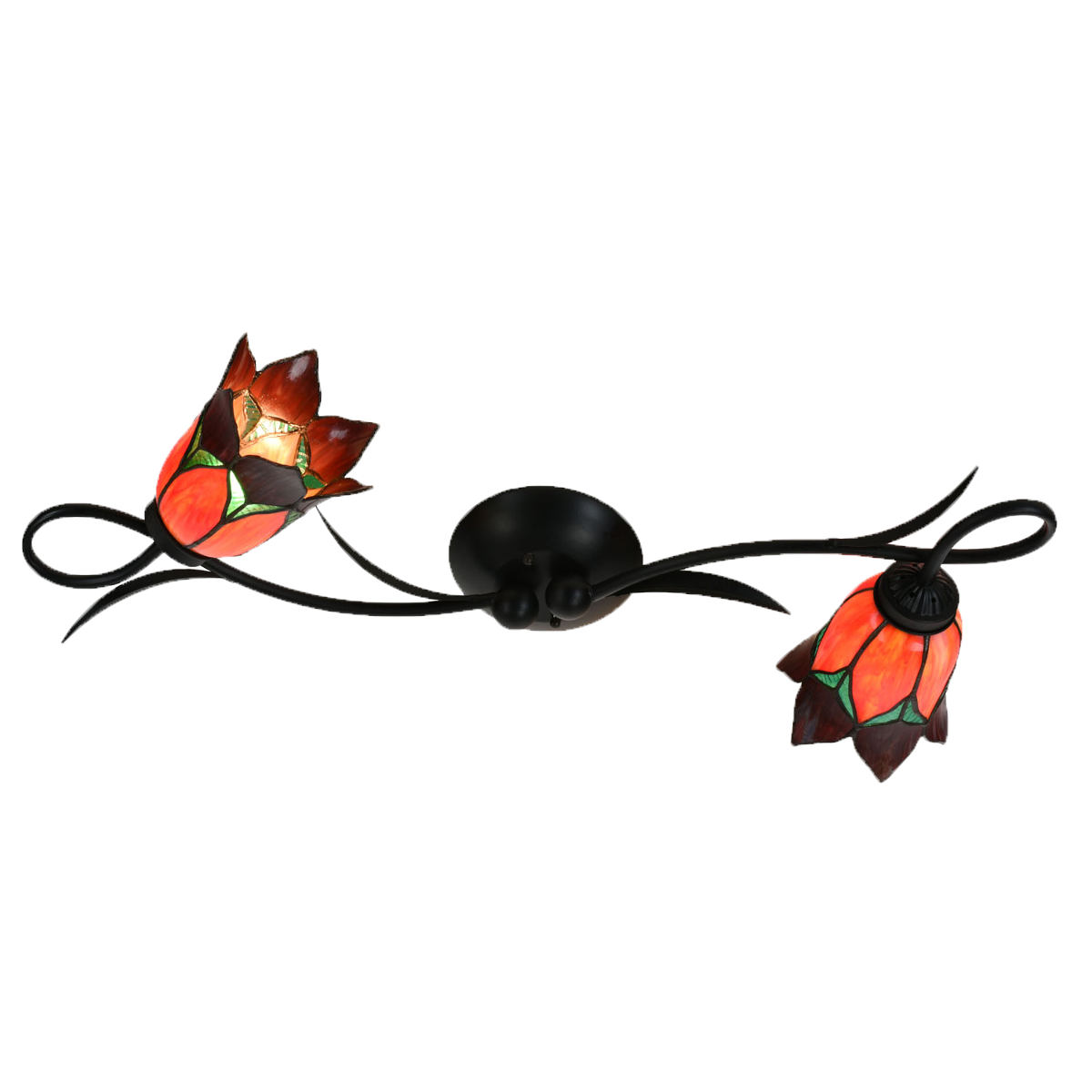 Two-armed Tiffany wall light with red flower shades