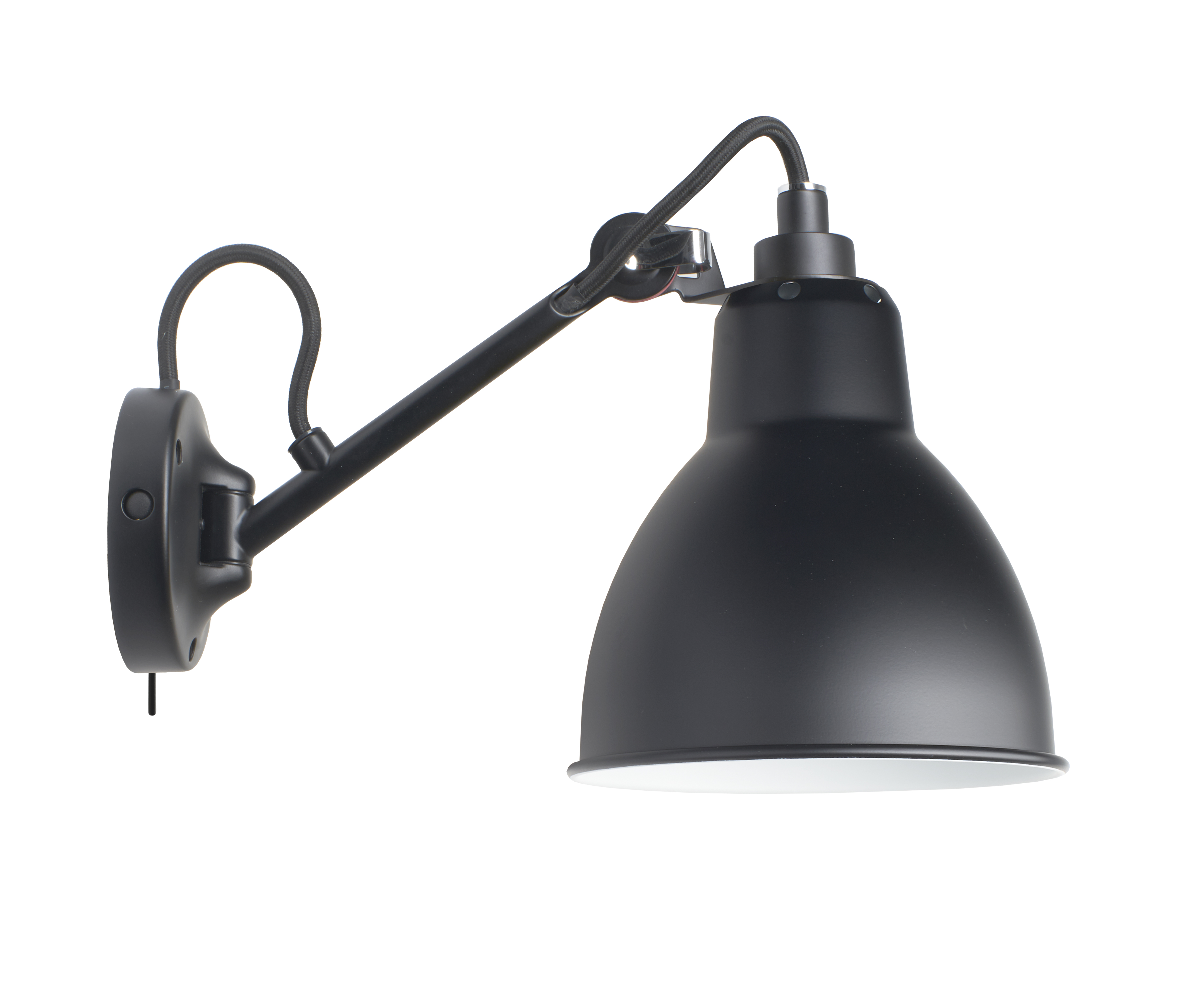 Swivel-arm wall light N° 104: Schwarz, innen weiß, mit Schalter