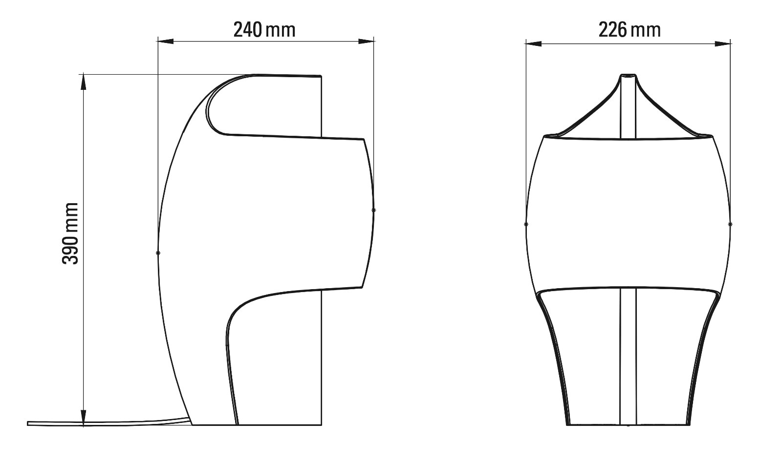 Skulpturale Design-Tischleuchten LAMPE B und GRANDE B: Abmessungen Lampe B (kleines Modell)