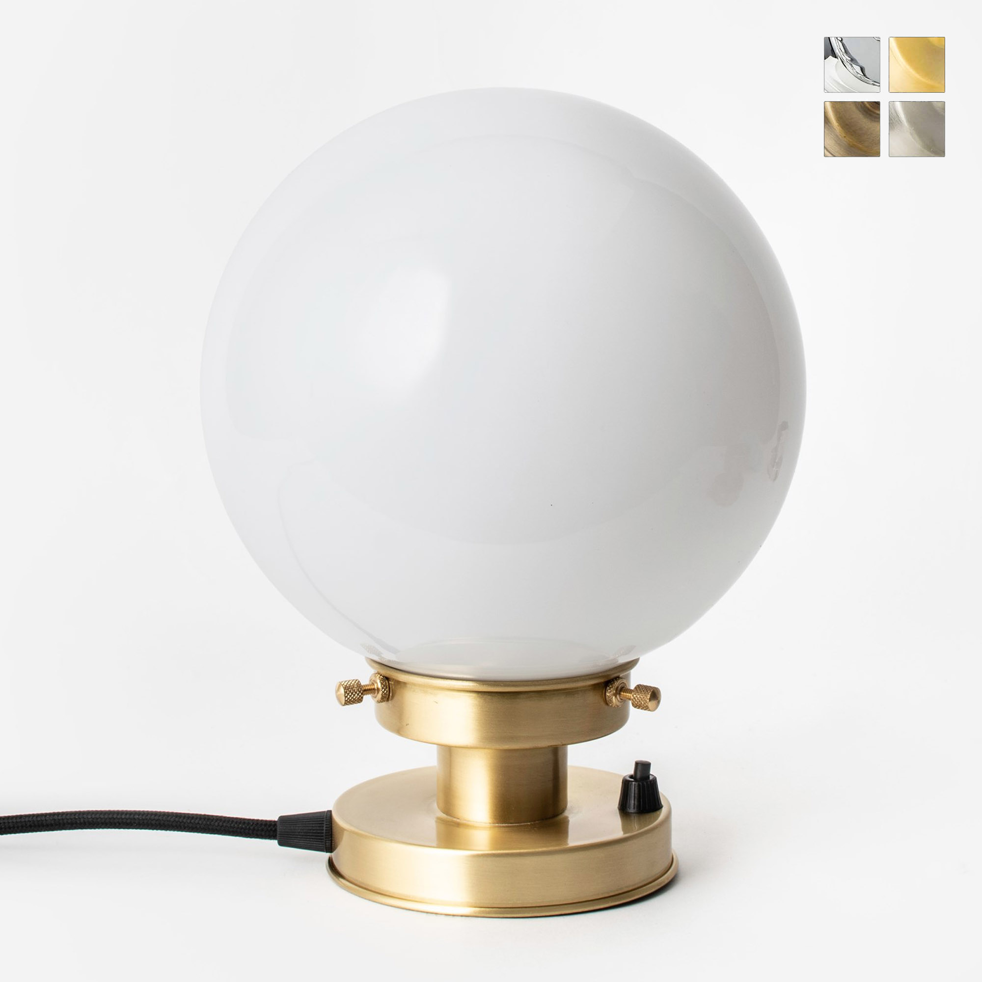 Small Table Lamp Made of Brass With Opal Glass Ball (15/20/25 cm)