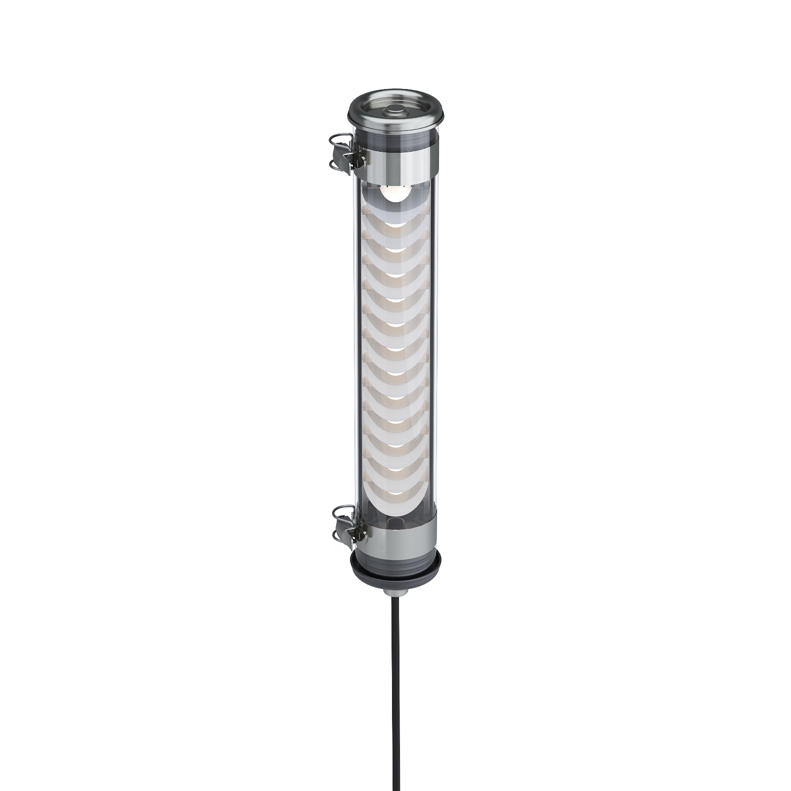 Röhren-Wandleuchte mit Stecker ELGAR PUSH: Das Edelstahl-Modell mit silbernem Reflektor