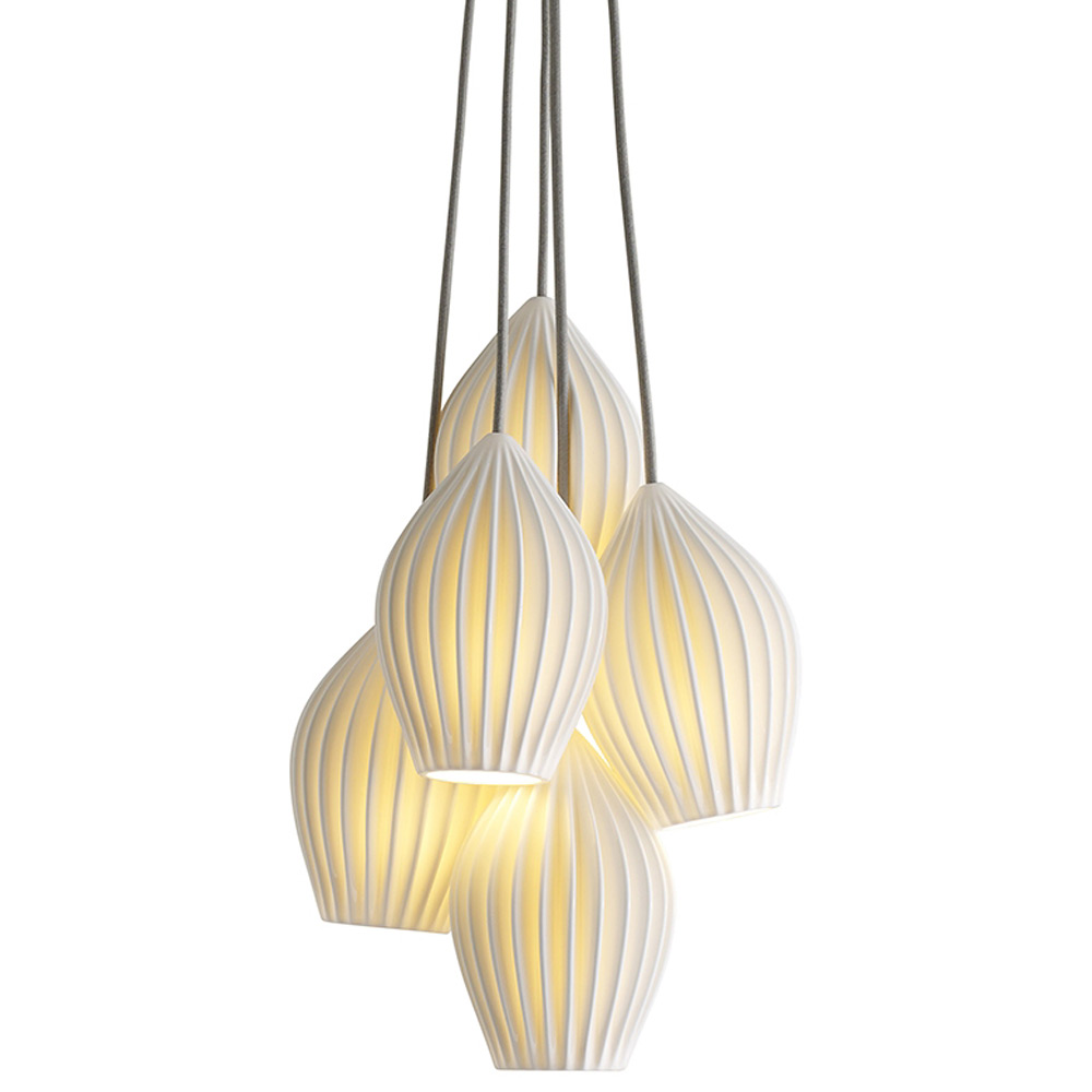 Grouping of 3 or 5 fascinating porcelain pendant lights FIN