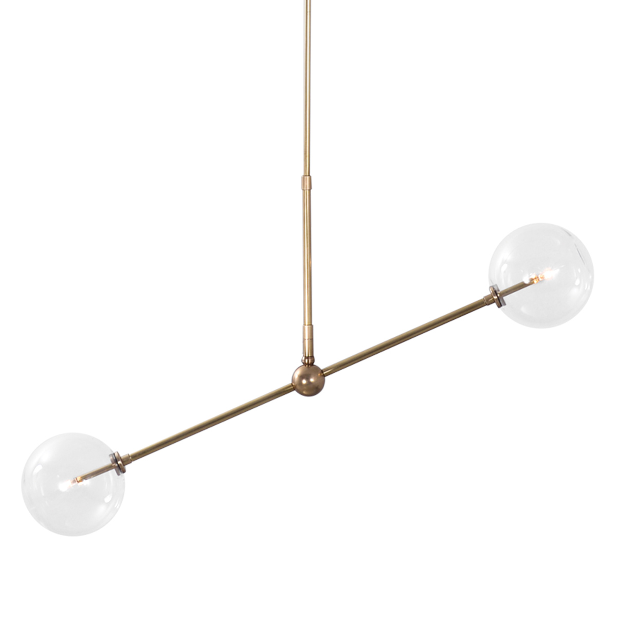 Messing-Pendelleuchte BALANCE mit zwei Glaskugeln an Querstange