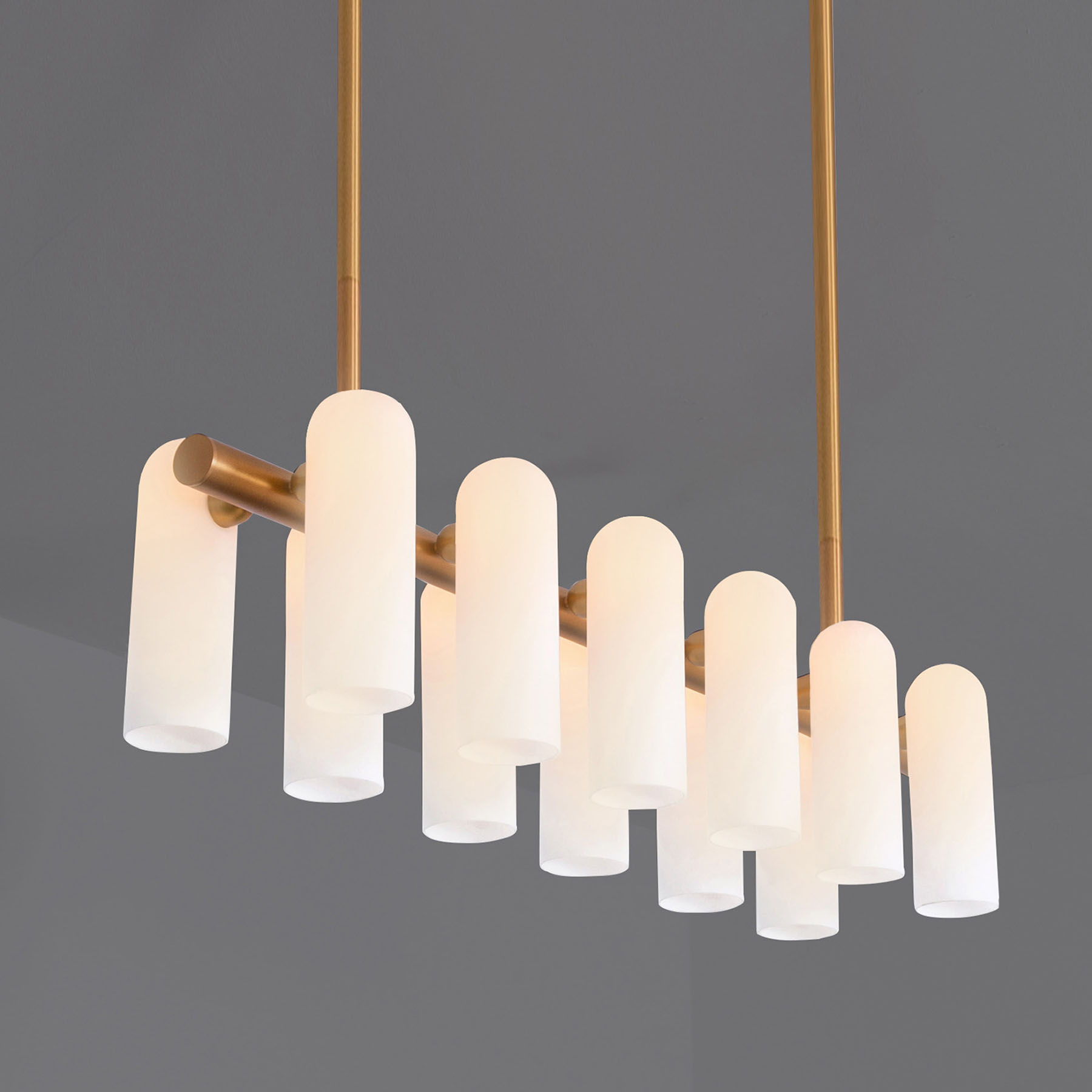 Eleganter Tisch-Leuchter ODYSSEY mit 12 Opalglas-Schirmen, ideal für Esstische