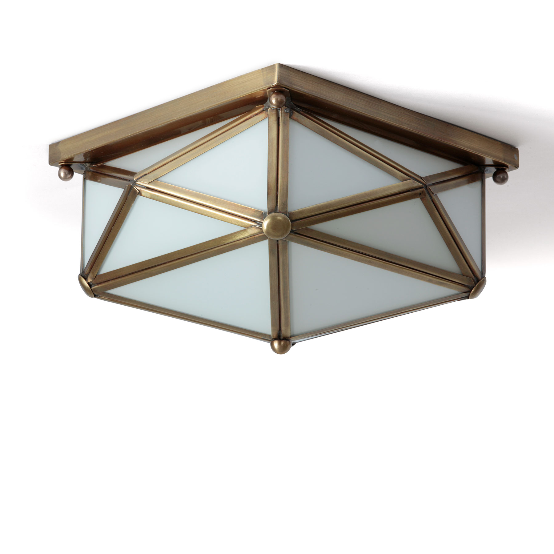 Geometrische Deckenleuchte mit verglastem Messing-Gehäuse, 3 Größen