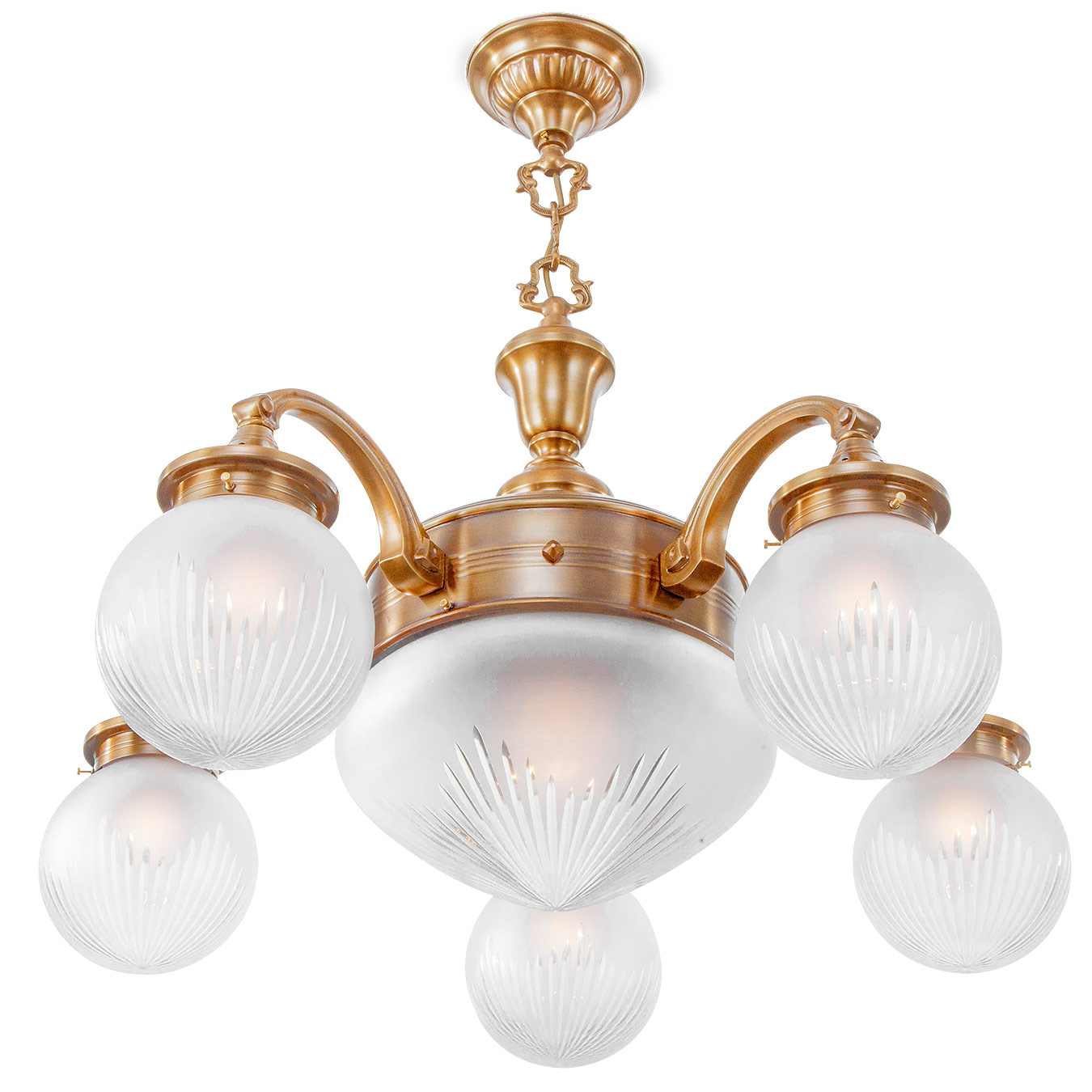 Jugendstil-Hängeleuchter mit fünf Glas-Kugeln PRESSBURG CH-5